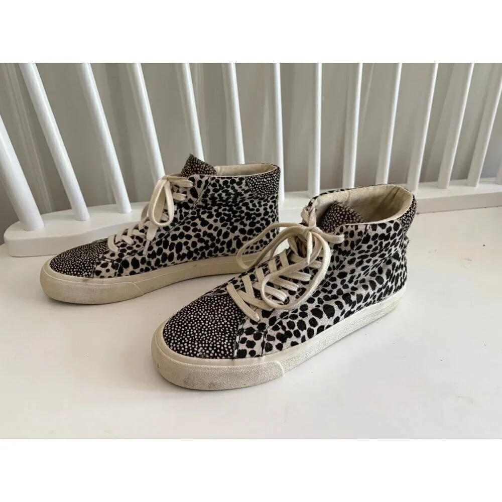 Madewell Sidewalk High Top Sneakers in Spot Mix Suede Calf Hair Size 7.5